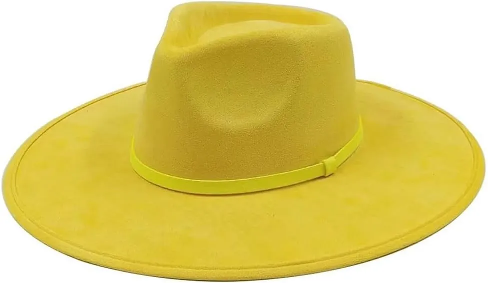 Women Big Wide Brim Fedora Hats Rancher Hat Suede Jazz Hat Party Dress Hats with Band Belt Unisex Solid Hats