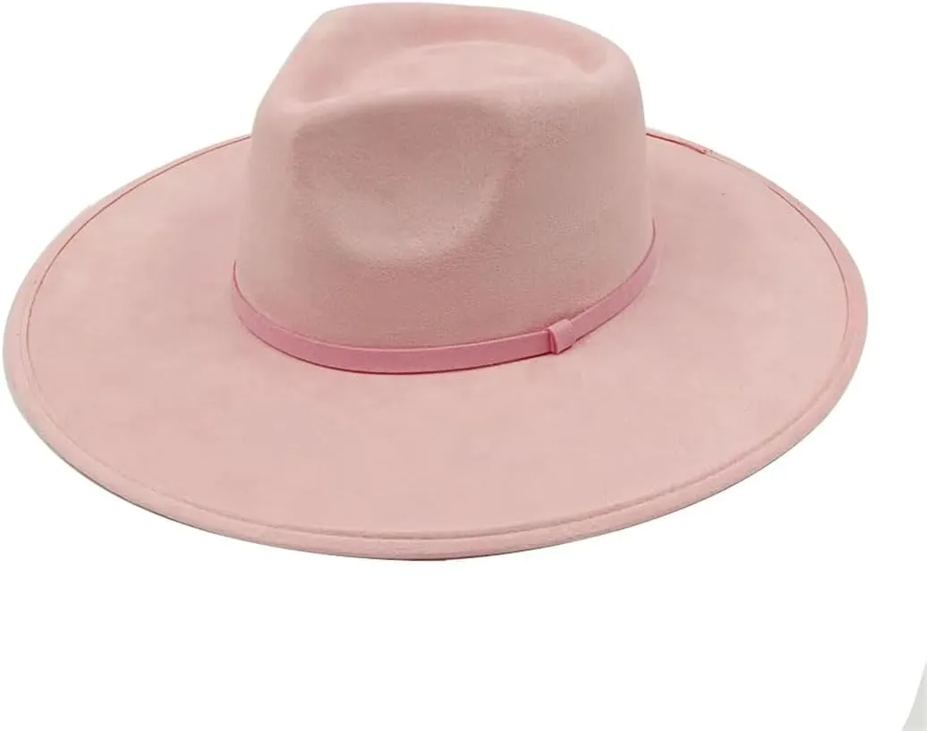 Women Big Wide Brim Fedora Hats Rancher Hat Suede Jazz Hat Party Dress Hats with Band Belt Unisex Solid Hats