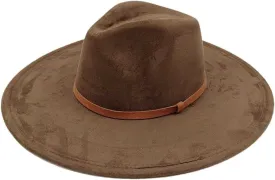 Women Big Wide Brim Fedora Hats Rancher Hat Suede Jazz Hat Party Dress Hats with Band Belt Unisex Solid Hats