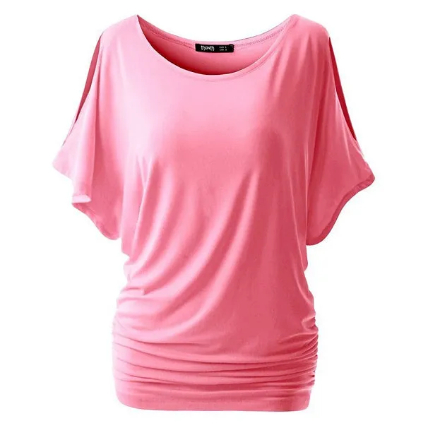 Women Loose Bat Sleeve Short T-shirt Casual Slim Tops shirts Lady Summer O-Neck Short T shirts Plus Size S-XXL Blusa Feminina