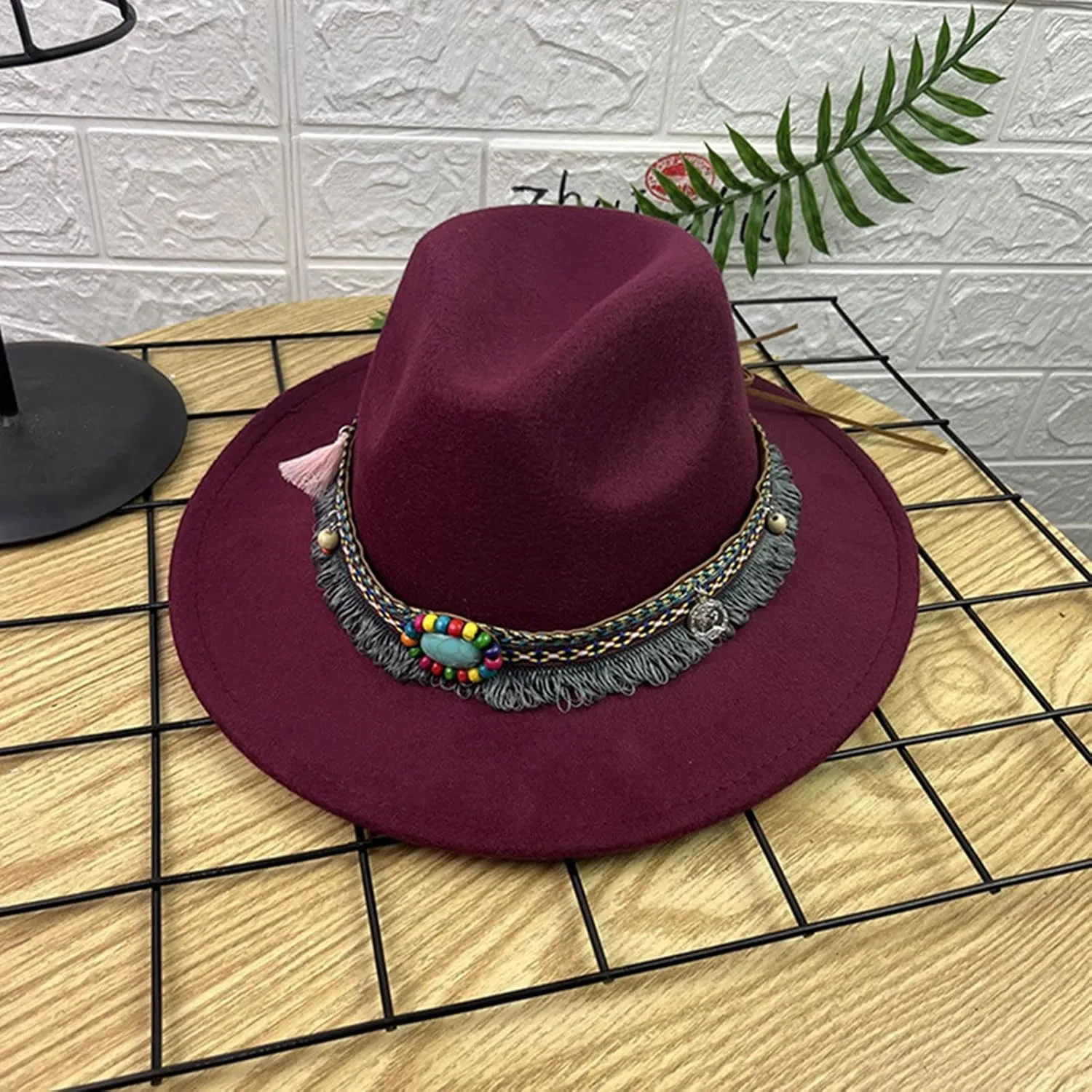 Women Men Vintage Wide Brim Warm Wool Fedora Hat Belt Panama Hat Solid Fall Winter Jazz Hat