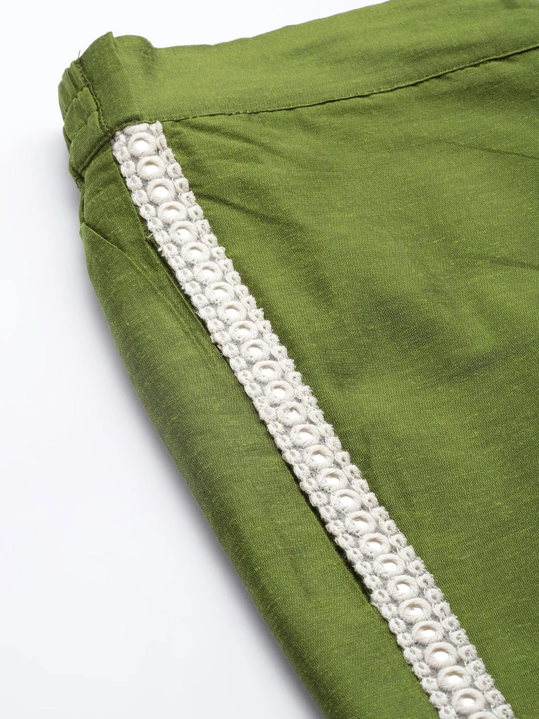 Women Olive Mirror Lace Pencil Pants