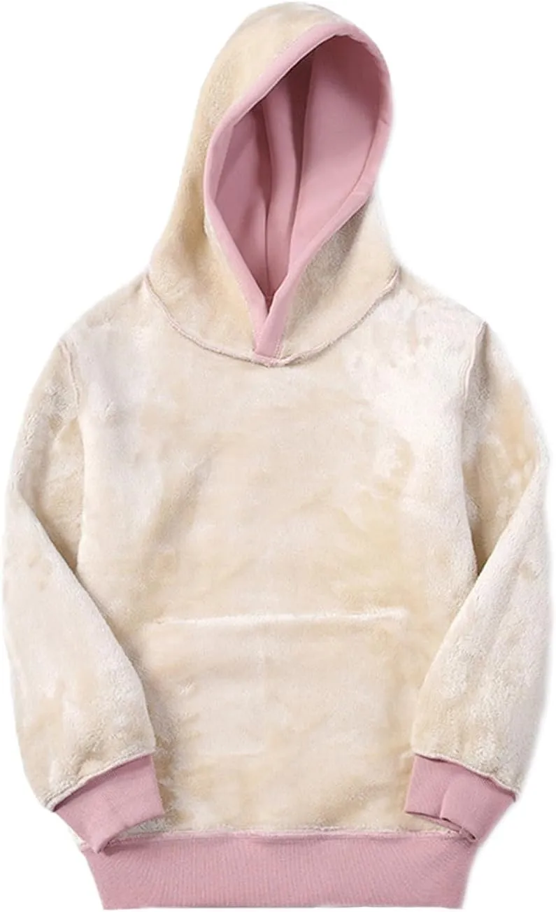 Womens Hooded Sweatshirt Fleece Sherpa Lined Hoodies Winter Causal Loose Fit Pullover