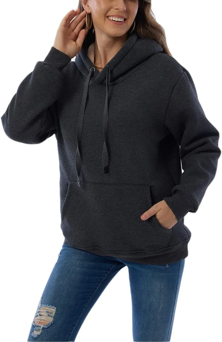 Womens Hooded Sweatshirt Fleece Sherpa Lined Hoodies Winter Causal Loose Fit Pullover