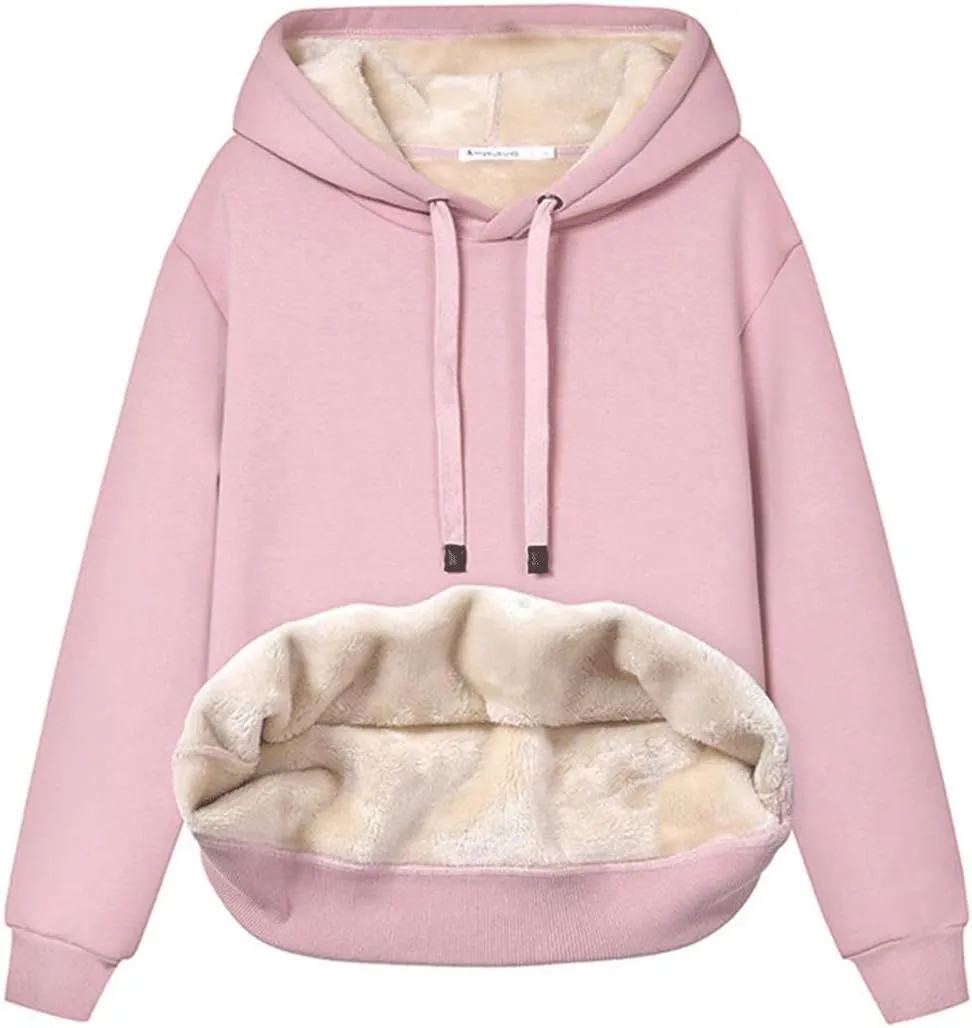 Womens Hooded Sweatshirt Fleece Sherpa Lined Hoodies Winter Causal Loose Fit Pullover