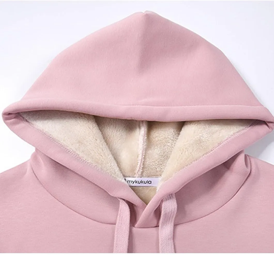 Womens Hooded Sweatshirt Fleece Sherpa Lined Hoodies Winter Causal Loose Fit Pullover