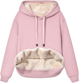 Womens Hooded Sweatshirt Fleece Sherpa Lined Hoodies Winter Causal Loose Fit Pullover