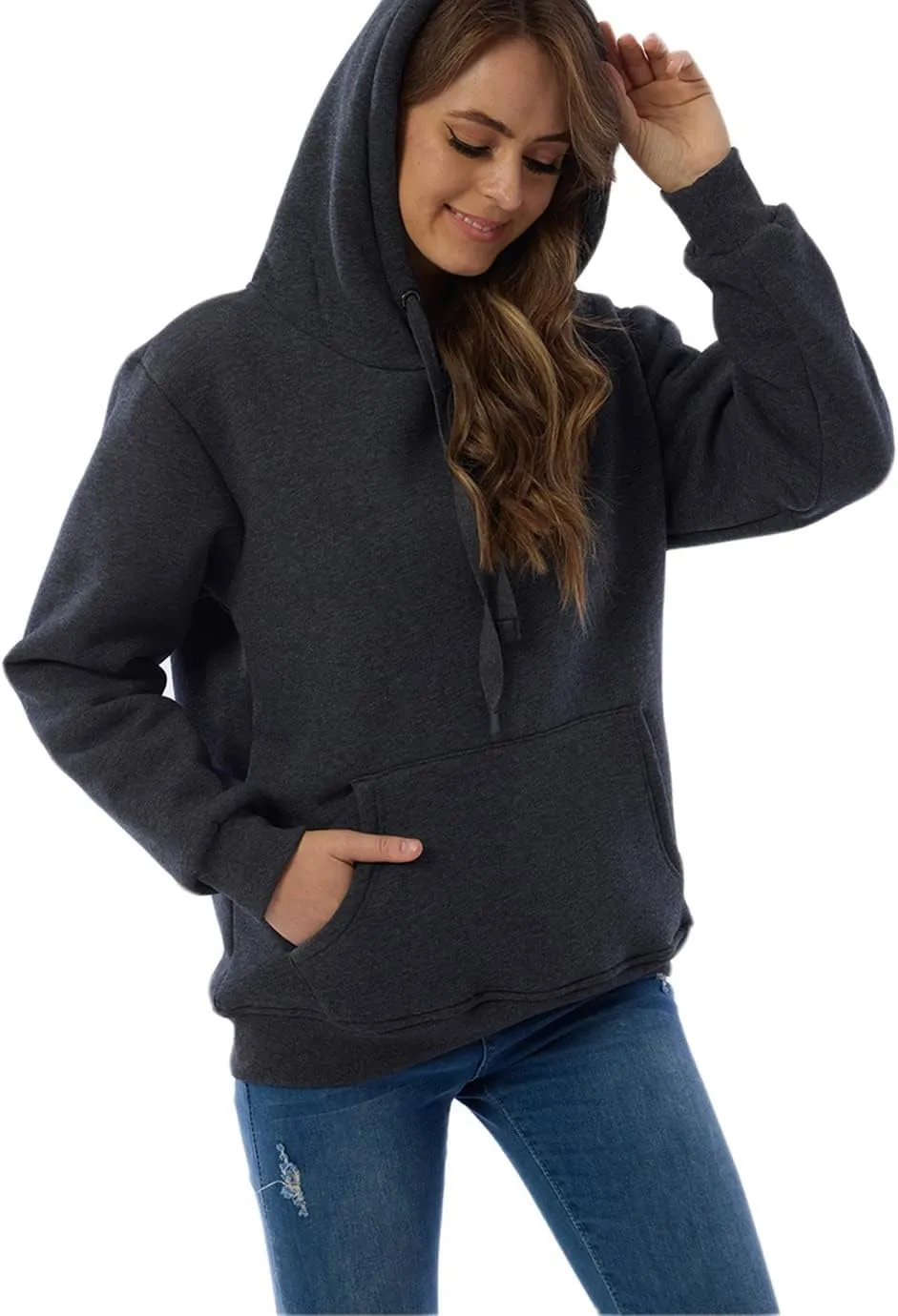 Womens Hooded Sweatshirt Fleece Sherpa Lined Hoodies Winter Causal Loose Fit Pullover
