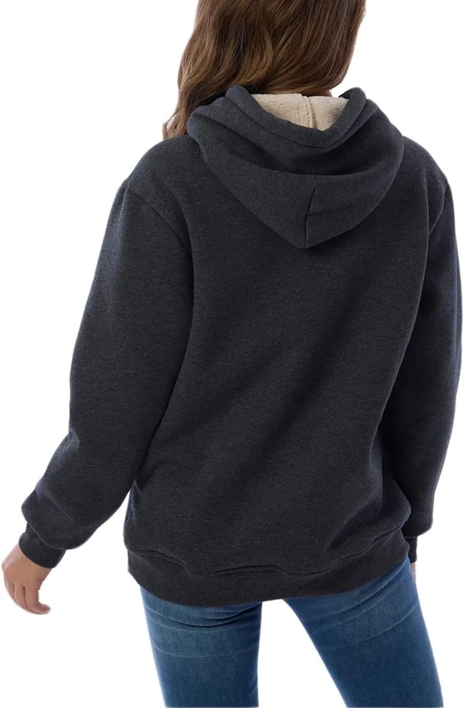 Womens Hooded Sweatshirt Fleece Sherpa Lined Hoodies Winter Causal Loose Fit Pullover