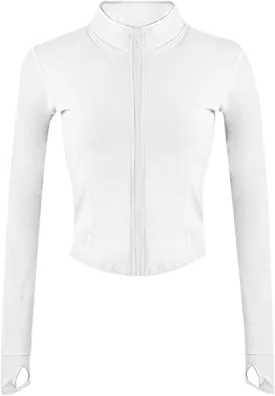 Yeokou Womens Active Zip Up Running Workout Cropped Bbl Athletic Jacket with Thumb Holes