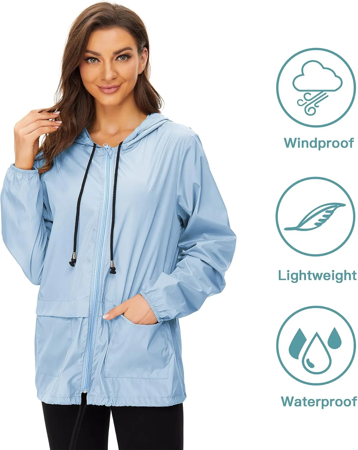 Zando Lightweight Rain Jacket Women Raincoat for Women Packable Rain Coat Windbreaker Rain Jackets Waterproof with Hood
